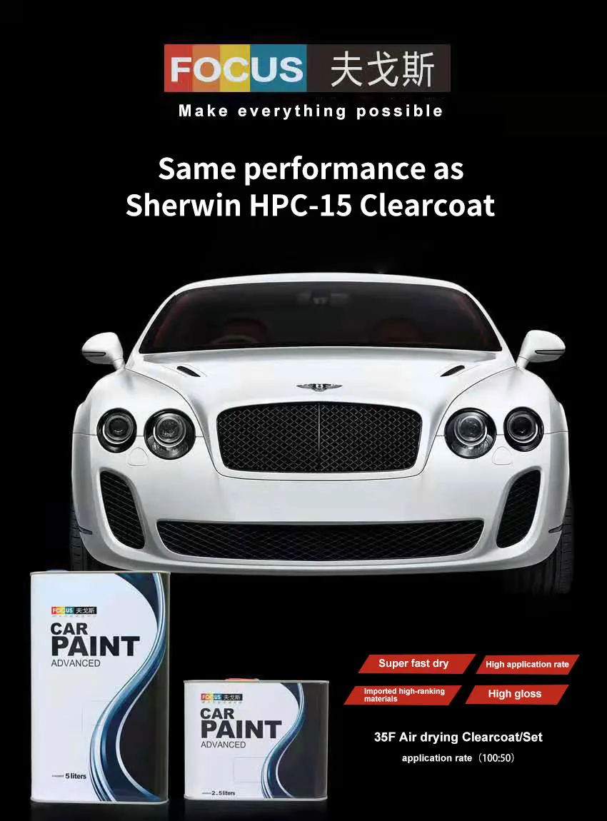 35f Air Drying Hardener (Fast Drying) Focus High Gloss Factory OEM Acrylic Auto Paint Good Hardness Car Paint Refinish