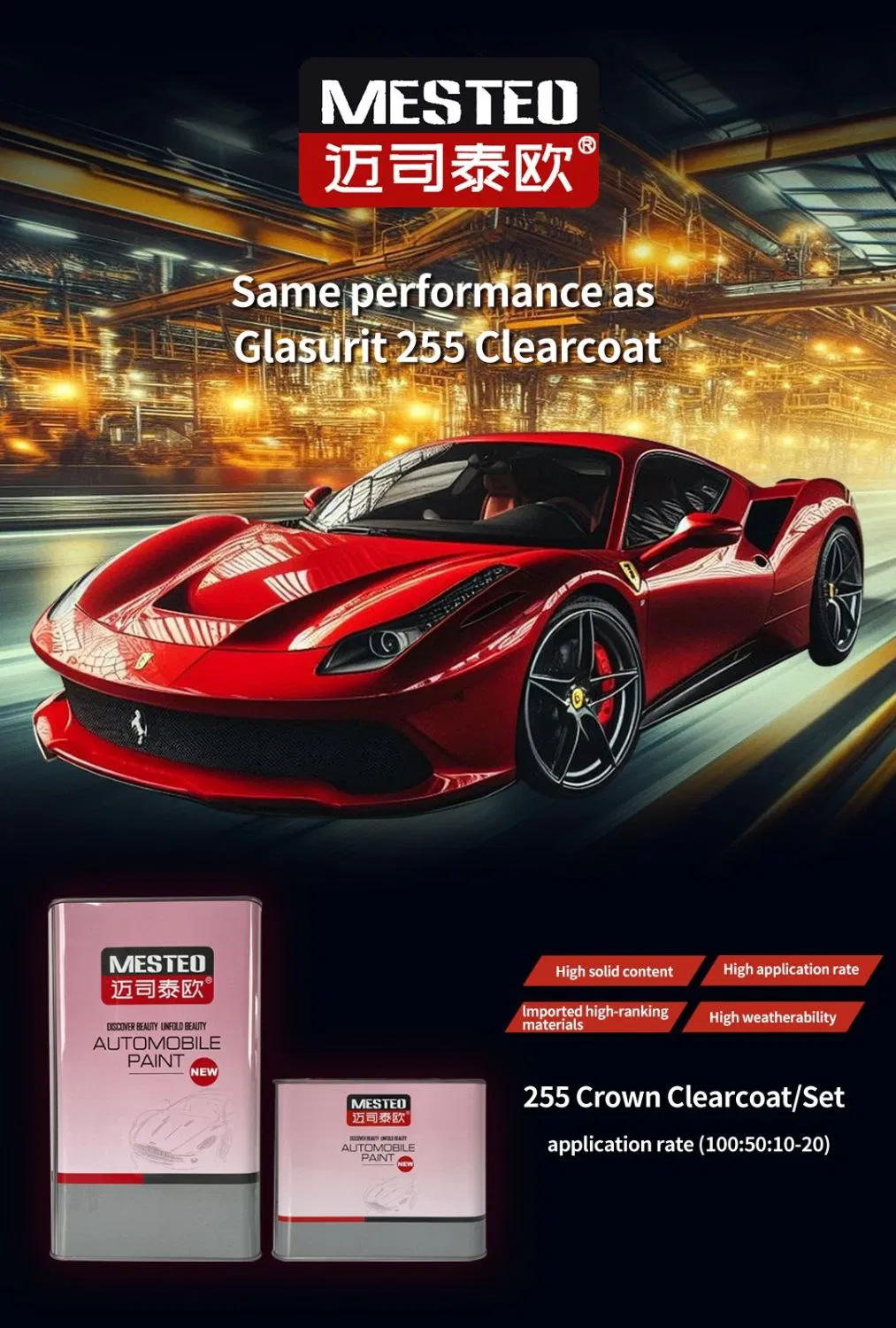 Babosen HS 255 Crown Hardener (Standard Drying) High Gloss Chinese Factory Acrylic Auto Paint Good Weatherability High Hardness Car Paint Refinish