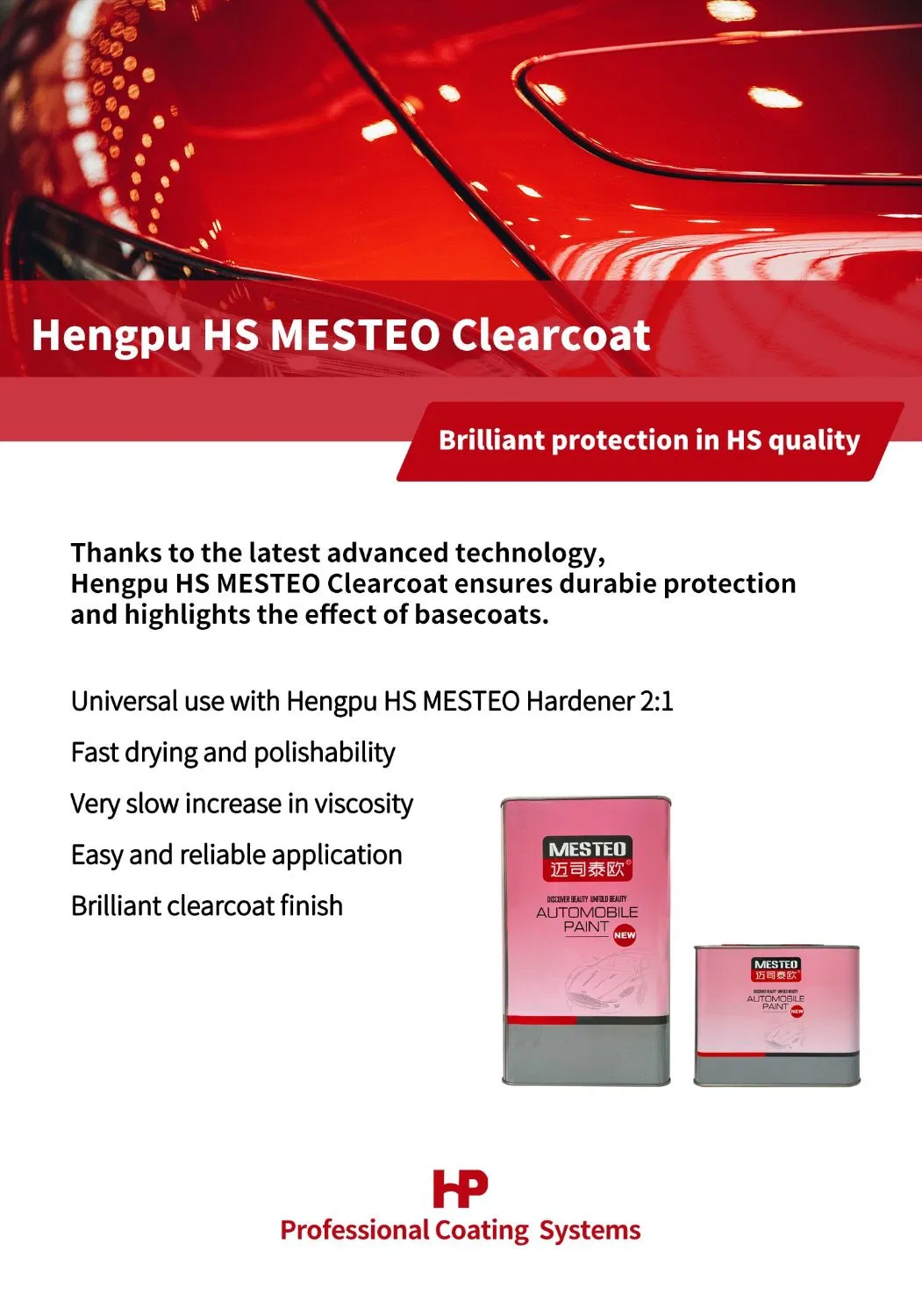 Mesteo Double Pack HS Hardener, Suitable for Overall Refinishing Color Retention Car Paint Refinish (Slow Drying)