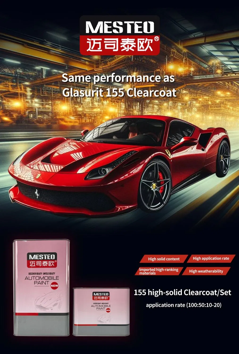 Mesteo HS 155 High-Solid Hardener (Standard Drying) Chinese Factory High Plumpness Auto Paint High Hardness High Gloss Car Paint Refinish