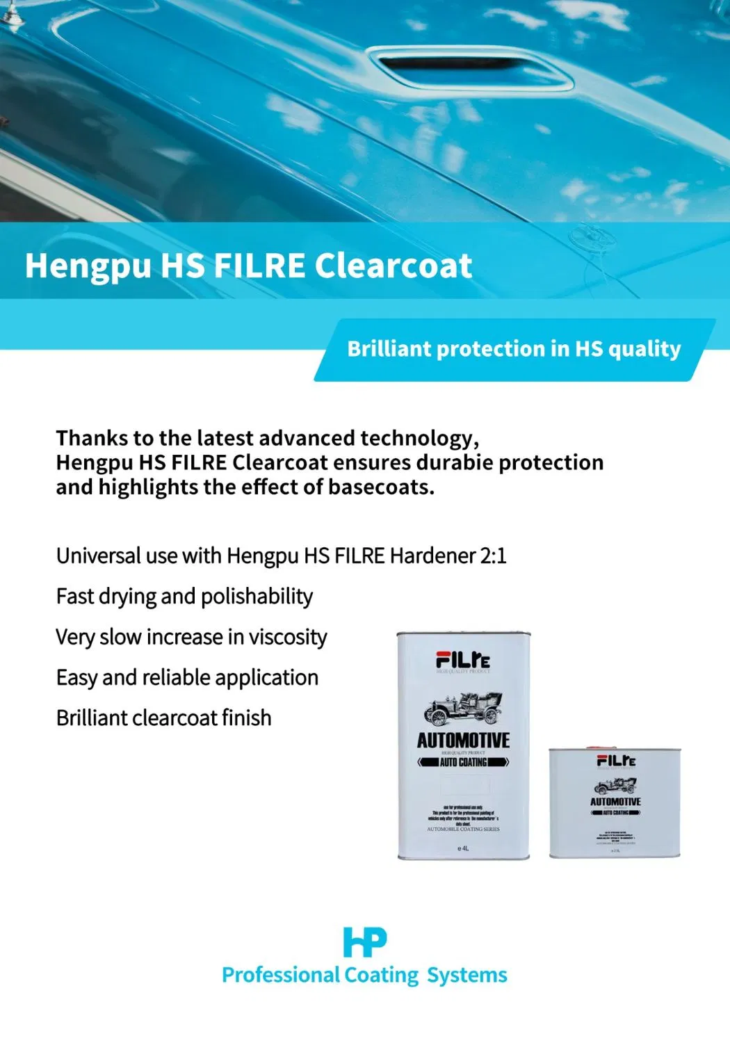Filre Double Pack HS Hardener, Suitable for Overall Refinishing Color Retention Car Paint Refinish (Fast Drying)