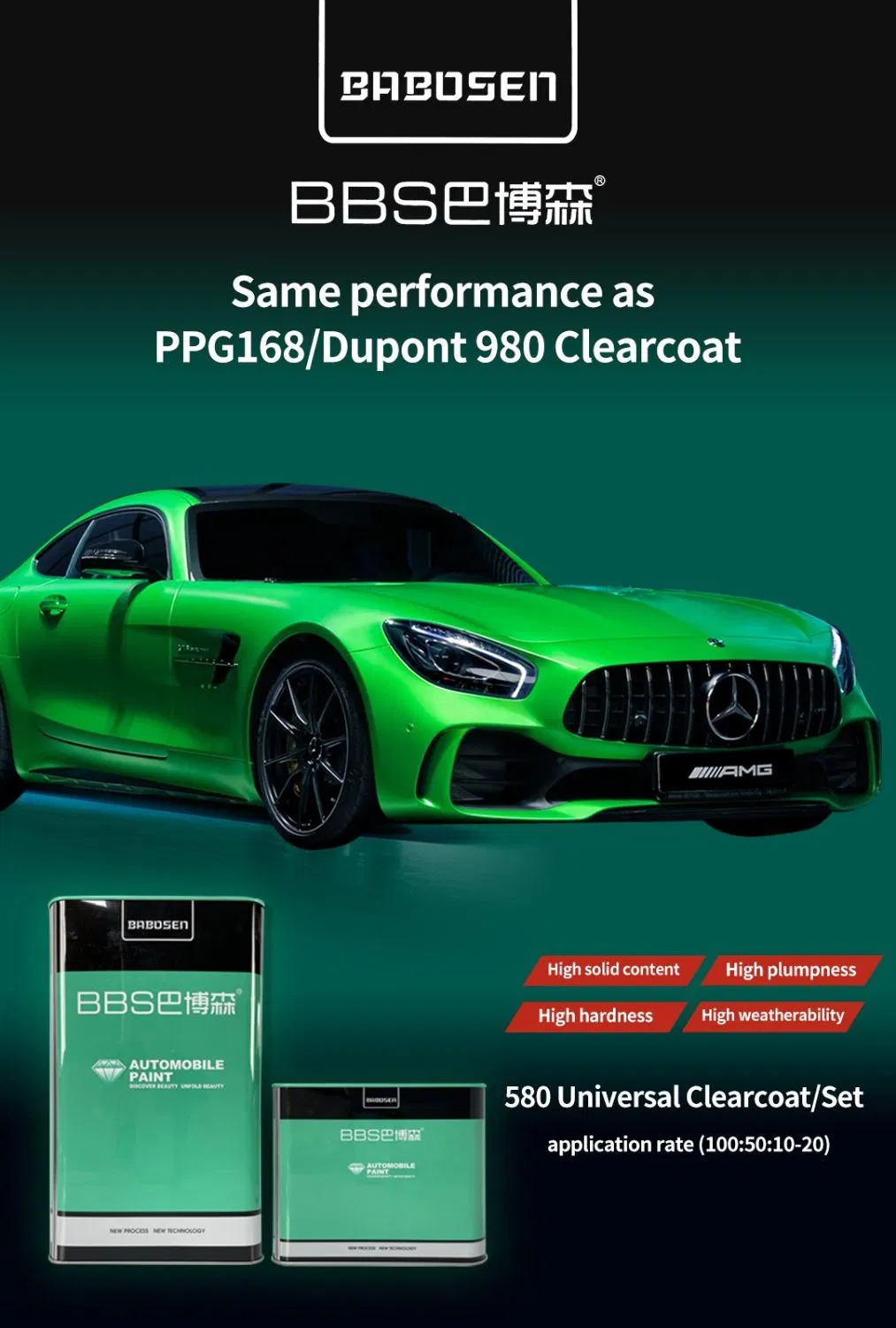 Babosen HS 580 Hardener (Slow Drying) Factory Supplier High Gloss Auto Paint High Fullness High Hardeness Acrylic Car Paint Refinish
