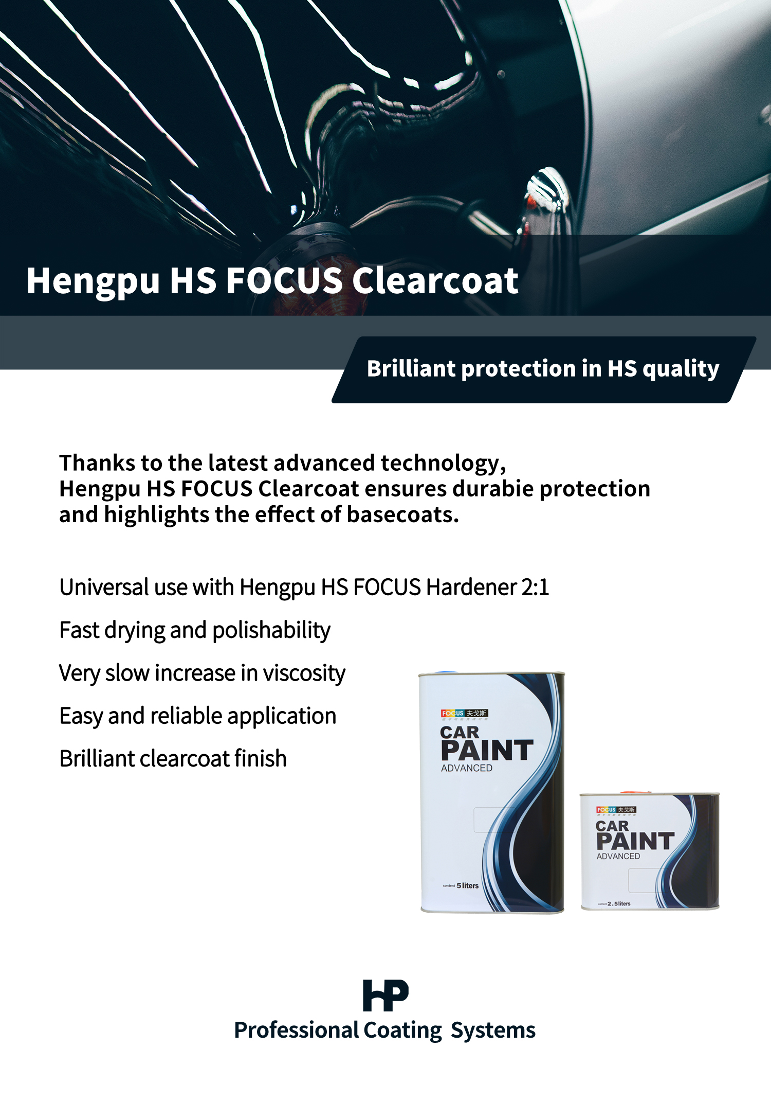High Application High Gloss Auto Paint Easy Operation High Plumpness Car Paint Glinter HS Highlighting Clearcoat
